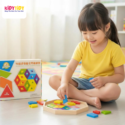 HUANLEMU 96-Piece Multifunctional Wooden Tangram Puzzle Set