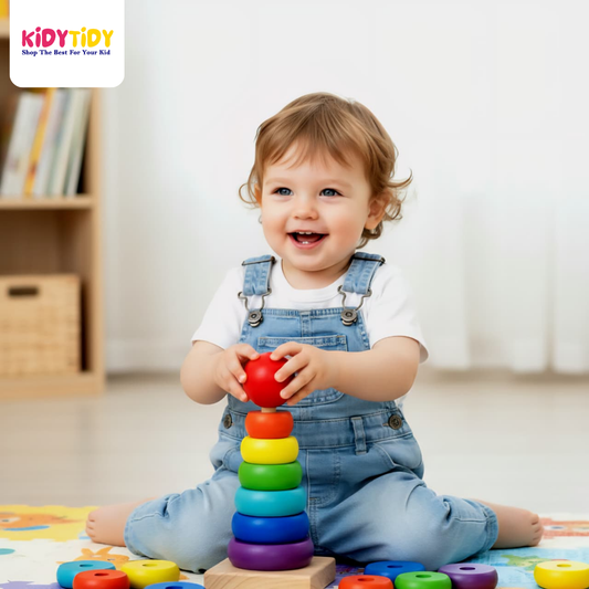 Wooden Rainbow Stacking Rings Toy