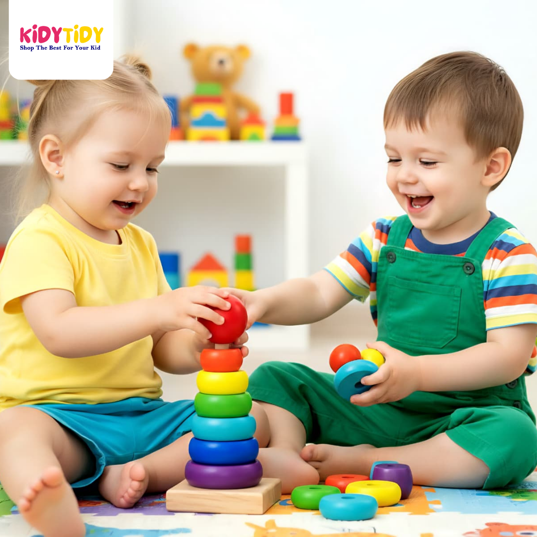 Wooden Rainbow Stacking Rings Toy