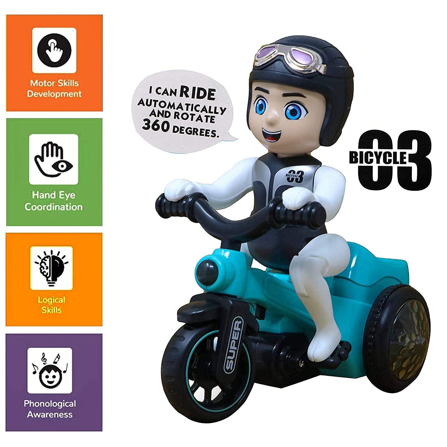 03 Bicycle Rider Toy – Music, Lights & 360° Action Fun