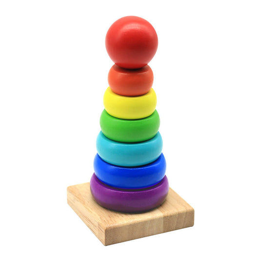 Wooden Rainbow Stacking Rings Toy