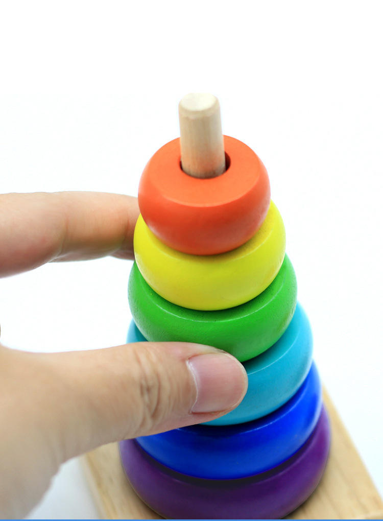 Wooden Rainbow Stacking Rings Toy