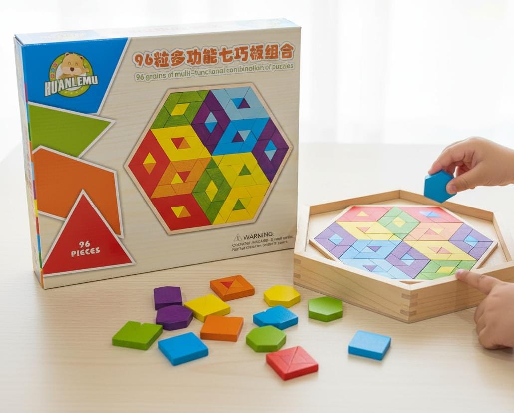HUANLEMU 96-Piece Multifunctional Wooden Tangram Puzzle Set