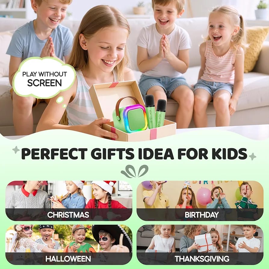Portable Karaoke Speaker with Dual Wireless Microphones