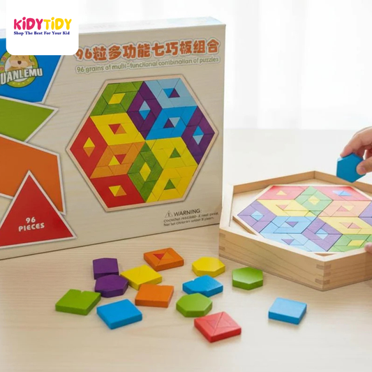 HUANLEMU 96-Piece Multifunctional Wooden Tangram Puzzle Set