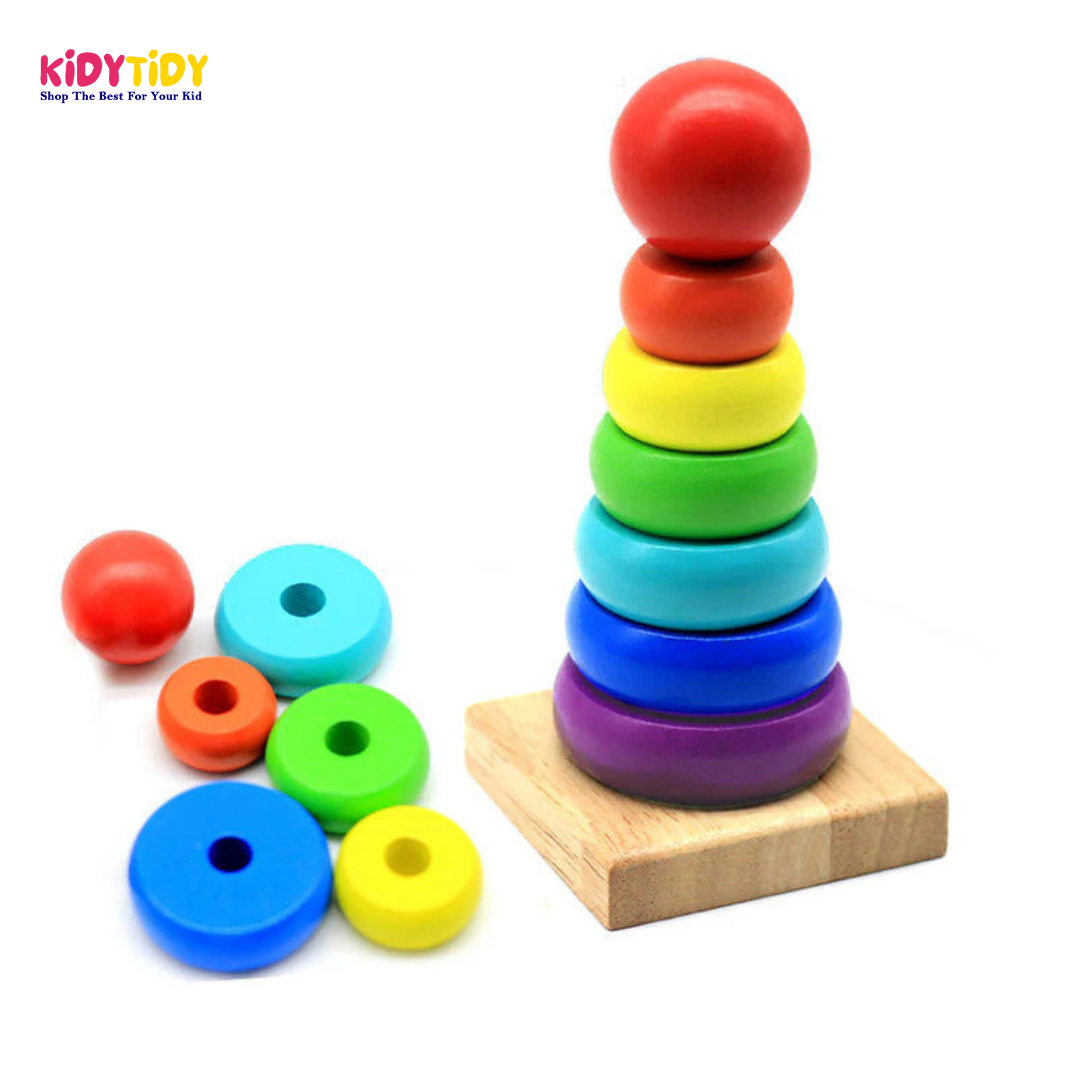 Wooden Rainbow Stacking Rings Toy
