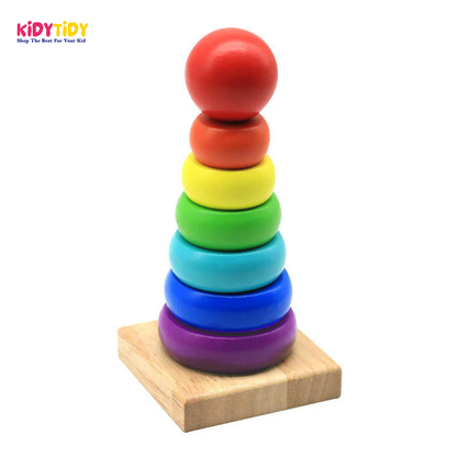 Wooden Rainbow Stacking Rings Toy