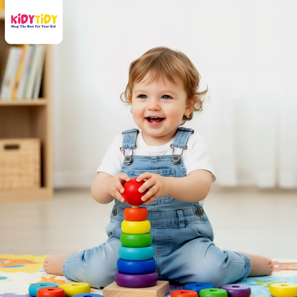 Wooden Rainbow Stacking Rings Toy