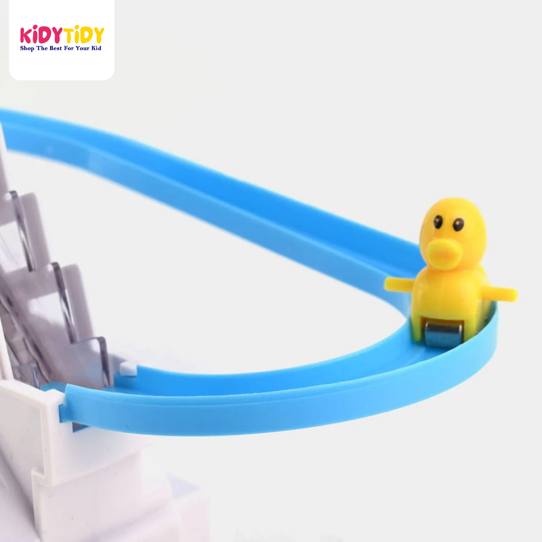 Small Duck Climbing Stairs Track Toy – Musical Duck Slide with Lights
