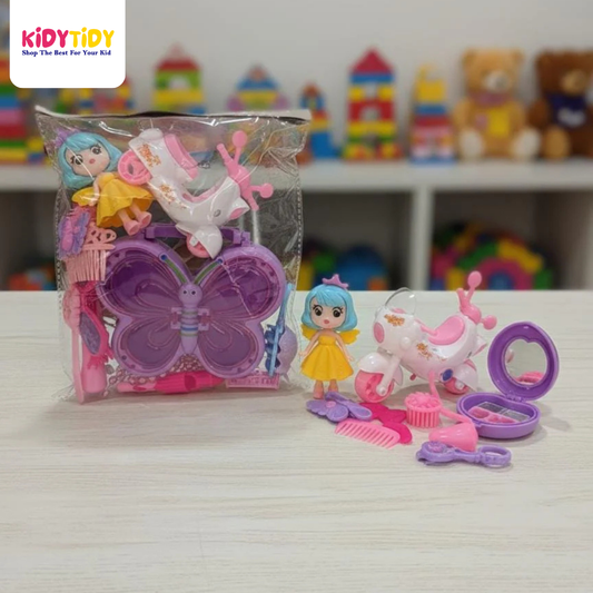 Doll Beauty & Scooter Play Set – Butterfly Vanity Kit for Girls
