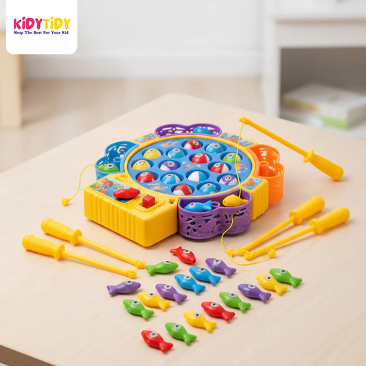 Electric Fishing Game Toy Set – Rotating Fish Pond with 4 Rods & Colorful Fish