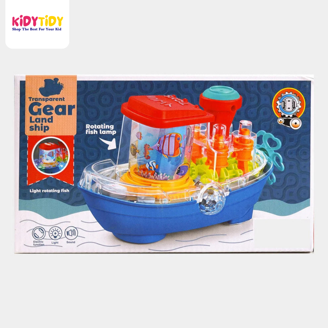Transparent Gear Land Ship – Rotating Fish Lamp & Lights