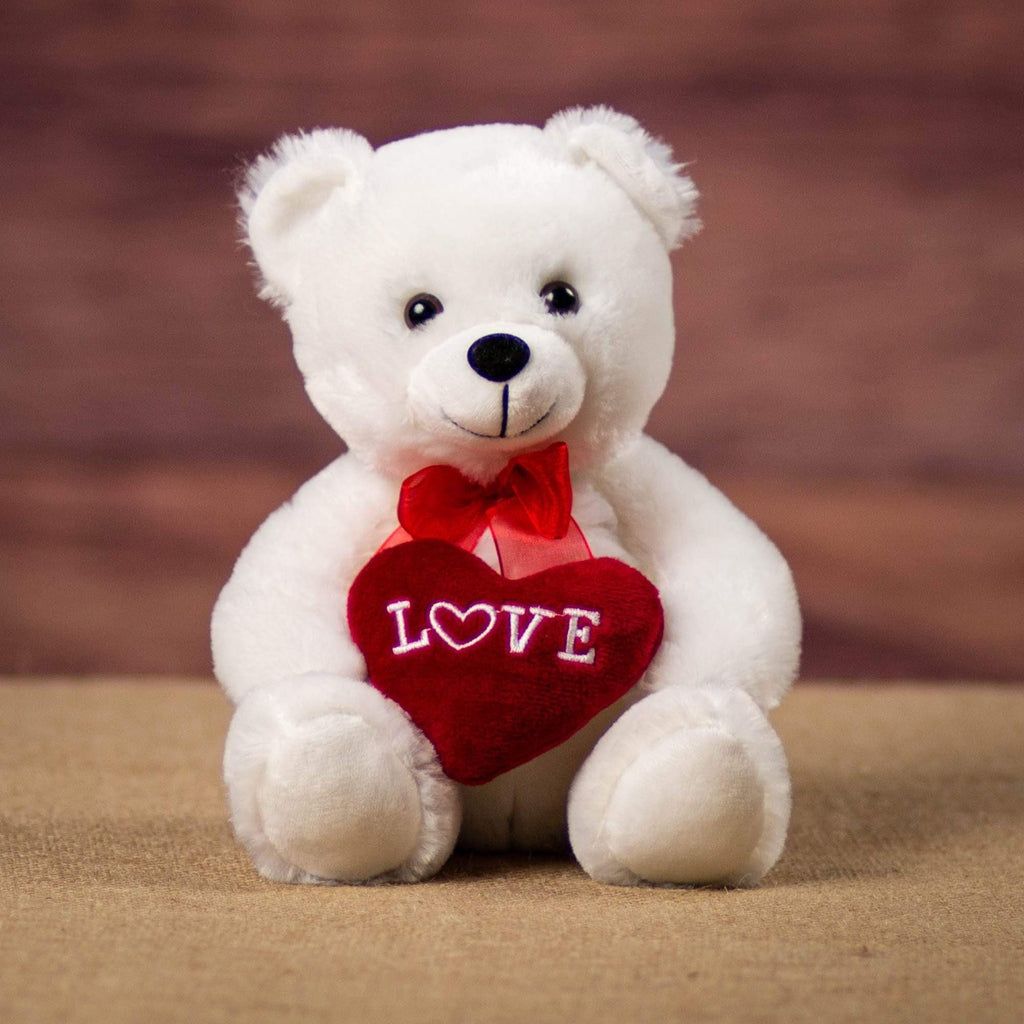 White Love Teddy Bear – Soft Plush Toy with Heart Cushion