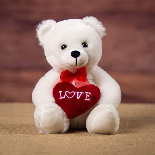White Love Teddy Bear – Soft Plush Toy with Heart Cushion