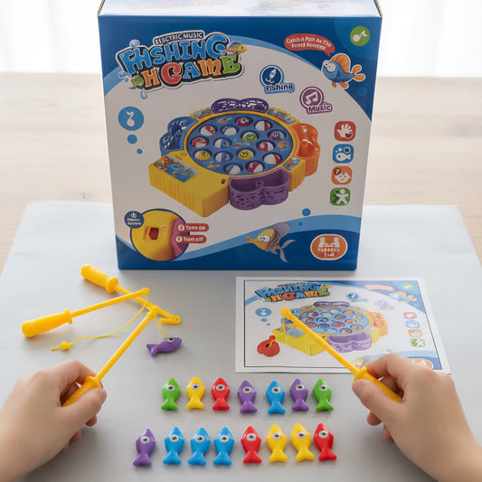 Electric Fishing Game Toy Set – Rotating Fish Pond with 4 Rods & Colorful Fish