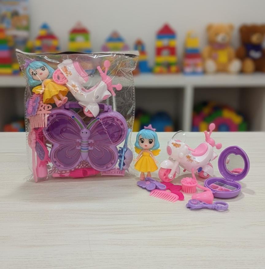 Doll Beauty & Scooter Play Set – Butterfly Vanity Kit for Girls