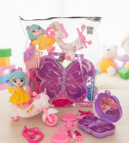 Doll Beauty & Scooter Play Set – Butterfly Vanity Kit for Girls