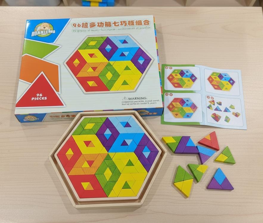HUANLEMU 96-Piece Multifunctional Wooden Tangram Puzzle Set