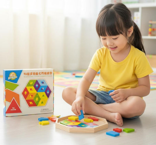 HUANLEMU 96-Piece Multifunctional Wooden Tangram Puzzle Set