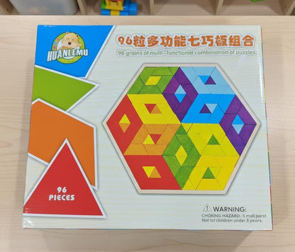 HUANLEMU 96-Piece Multifunctional Wooden Tangram Puzzle Set