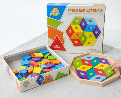 HUANLEMU 96-Piece Multifunctional Wooden Tangram Puzzle Set