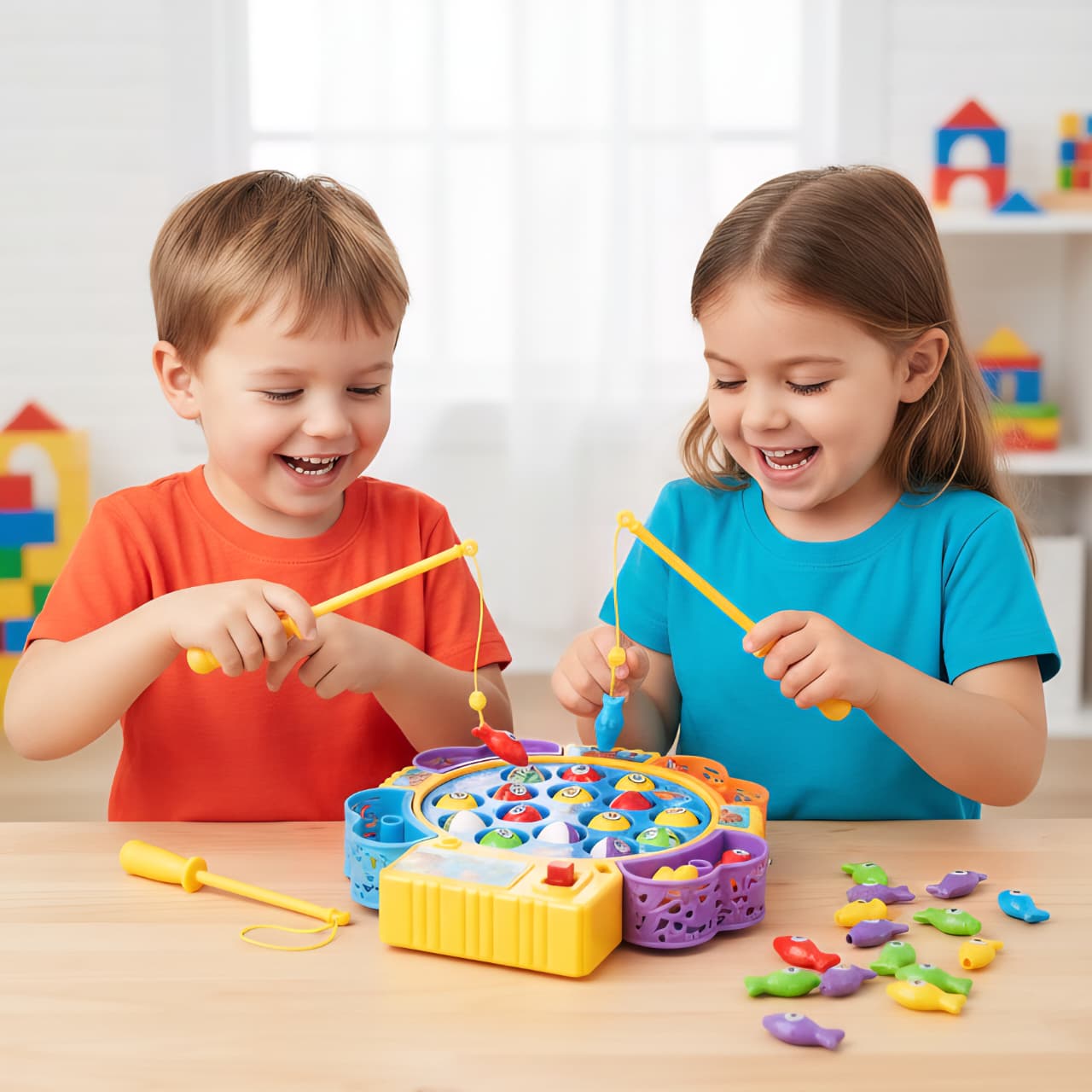 Electric Fishing Game Toy Set – Rotating Fish Pond with 4 Rods & Colorful Fish